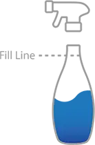 Cartoon Lysol Smart bottle half filled with water. A dotted line across the neck of the bottle says "Fill Line"