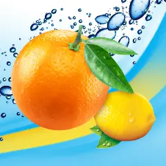 An orange and a lemon on a background of bubbles.