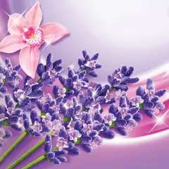 Bunches of lavender and orchids.