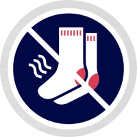 A cartoon pair of smelly socks with a cross through them. Text says "kills odor causing bacteria".
