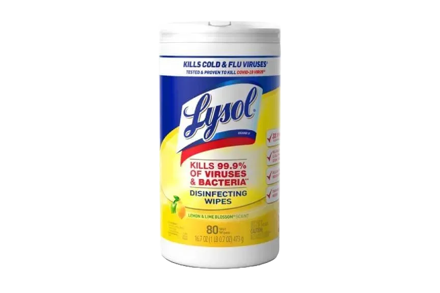 Lysol Disinfecting Wipes container with lemon and lime blossom scent.