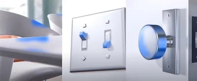light switch and doorknob highlighting germy surfaces