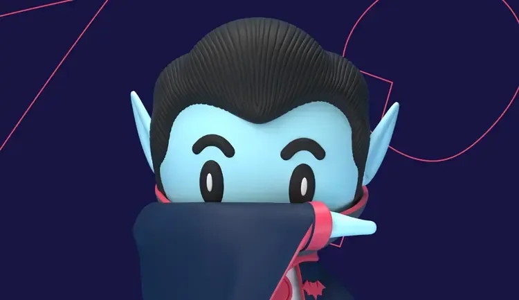 Cartoon vampire covering nose and mouth with cloak when sneezing