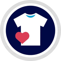 A cartoon t-shirt next to a heart. Text says "gentle on fabrics"