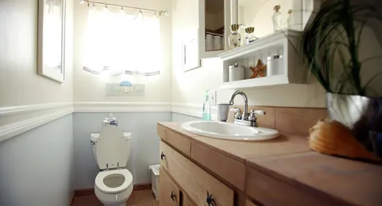 Bathroom with porcelain sink and toilet